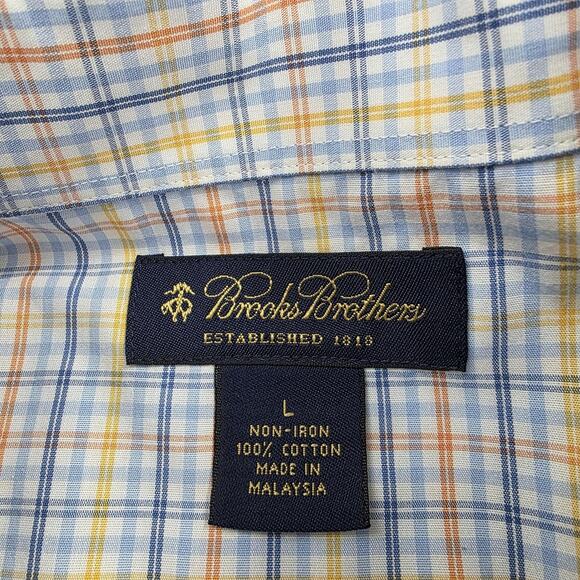 Brooks Brothers Shirt Mens Large Blue Plaid Short Sleeve Button Down Non Iron - Picture 3 of 16